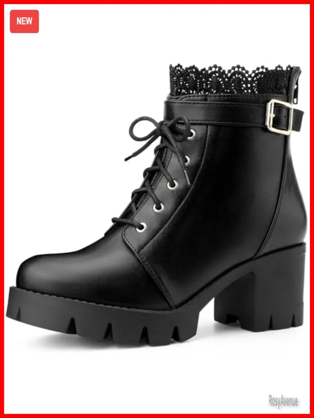 Goth Platform Chunky Heel Lace Combat Boots Ankle Booties